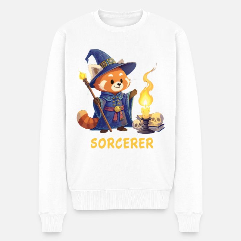 Roter Panda Magier – Sorcerer Cartoon - Männer Premium Bio Pullover - Weiß