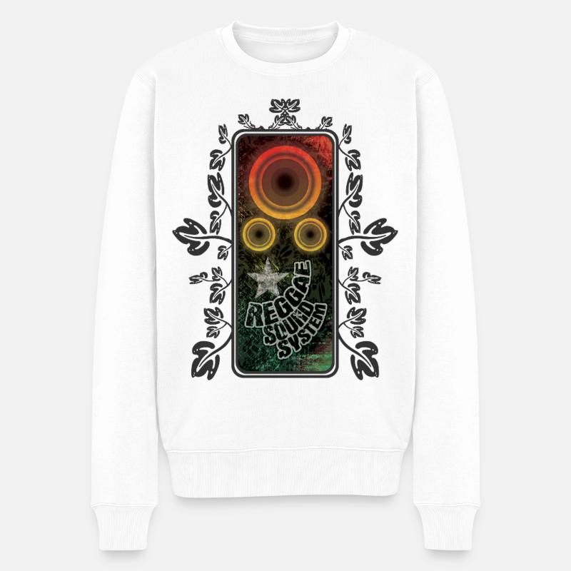 Reggae Spruch mit Lautsprechern - Männer Premium Bio Pullover - Weiß