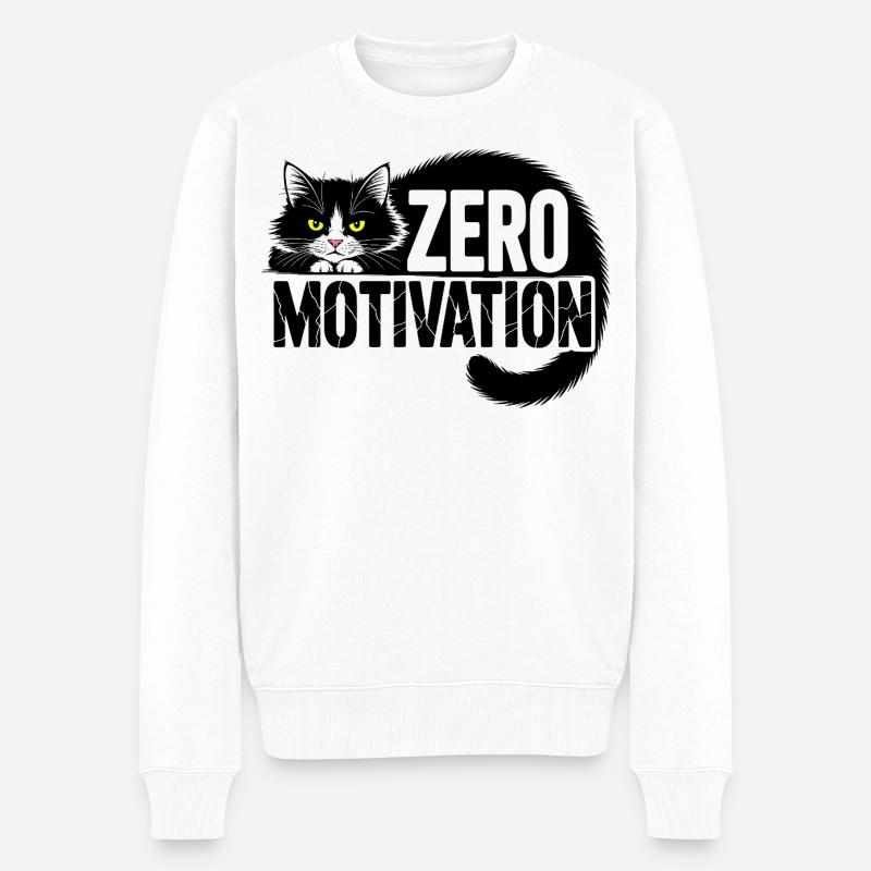 Null Motivation Katze - Männer Premium Bio Pullover - Weiß