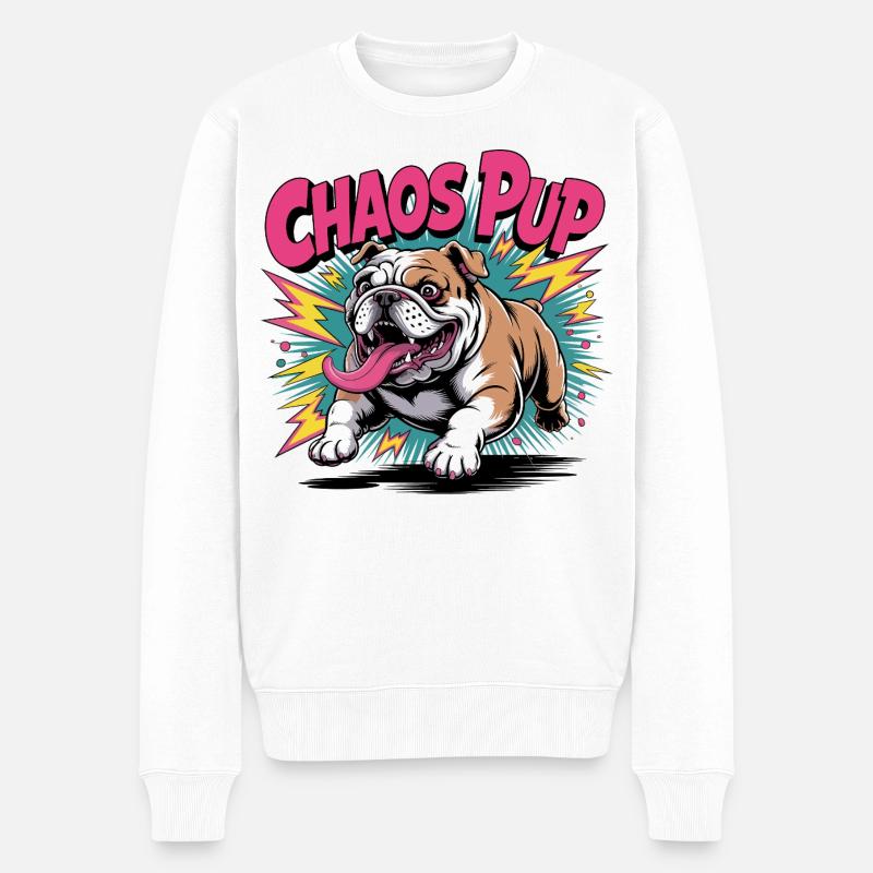 Chaos Pup Bulldogge - Männer Premium Bio Pullover - Weiß