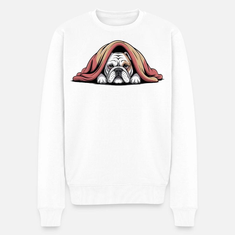 Bouledogue douillet sous couverture - Pull Premium bio Homme - blanc