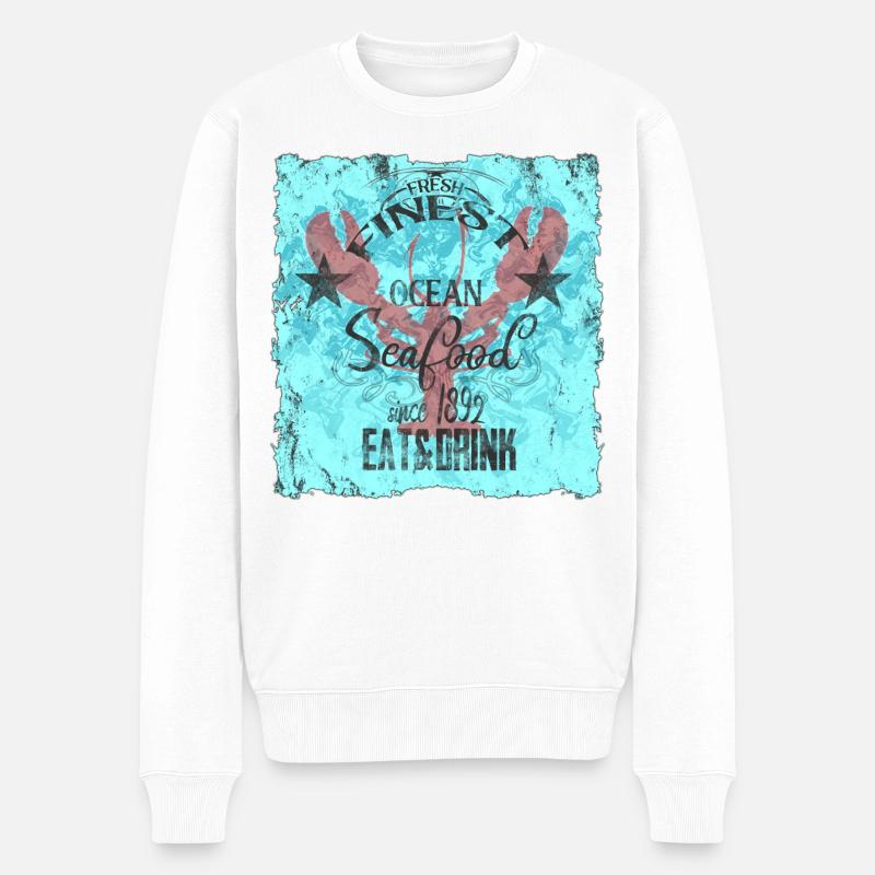 Ozeanisches Seafood-Design  - Männer Premium Bio Pullover - Weiß