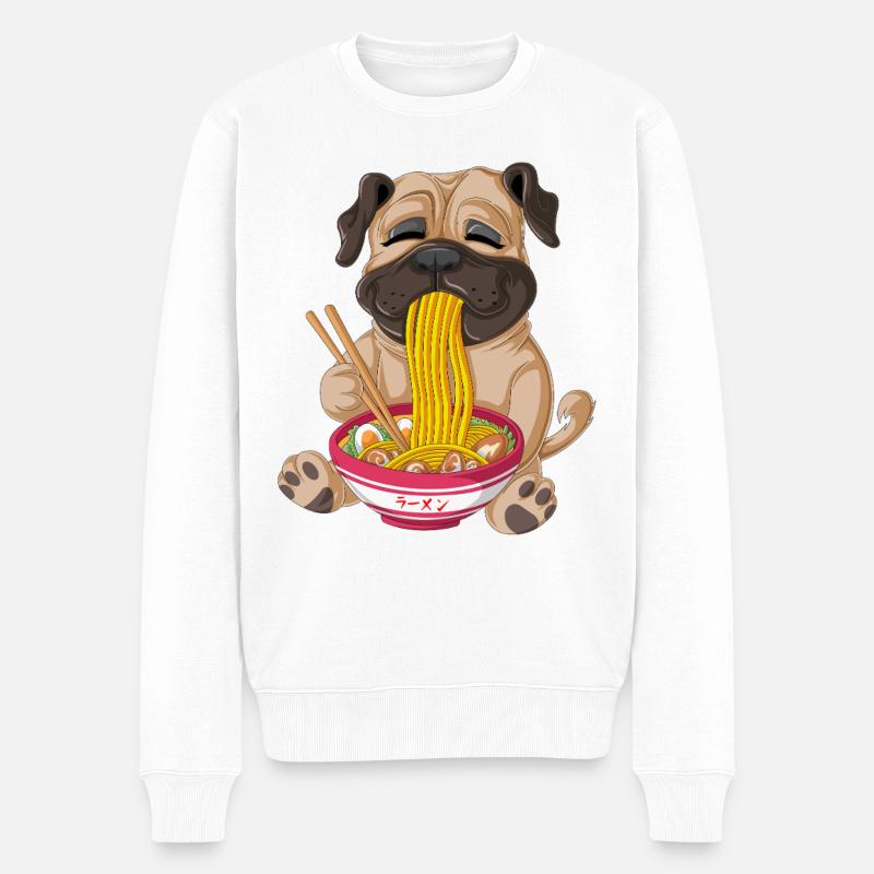 T-shirt Ramen mangeant du carlin mignon - Pull Premium bio Homme - blanc