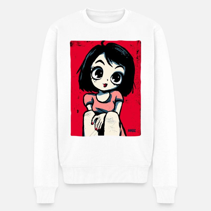 Retro Manga Mädchen mit großen Augen - Männer Premium Bio Pullover - Weiß
