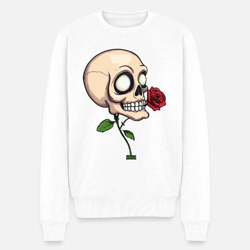 Totenkopf Rose - Männer Premium Bio Pullover - Weiß