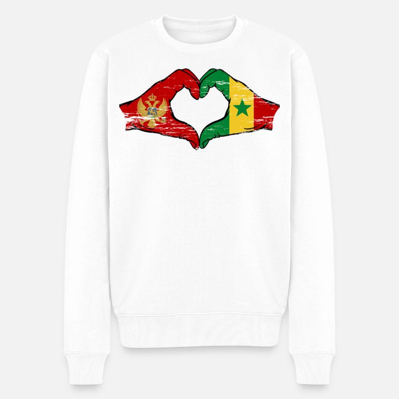 Montenegro Senegal Flagge Hände Herzform - Männer Premium Bio Pullover - Weiß
