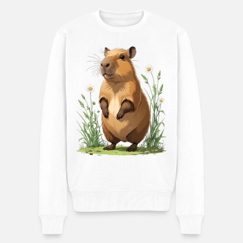 Capybara im Margeriten Blumenfeld - Männer Premium Bio Pullover - Weiß