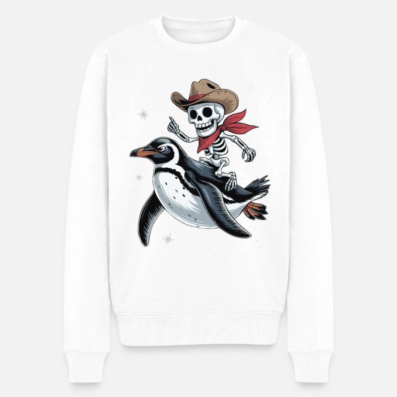 Cuddly Pinguin mit Totenkopf Reiter - Männer Premium Bio Pullover - Weiß