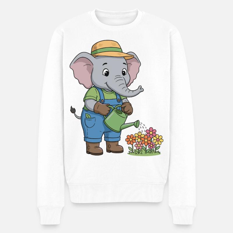 Skurriles Elefanten-Gartendesign - Männer Premium Bio Pullover - Weiß