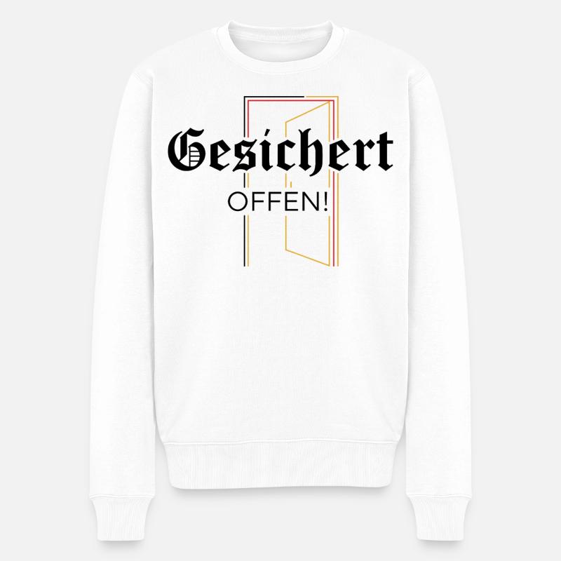 Gesichert Offen! Statement  - Männer Premium Bio Pullover - Weiß