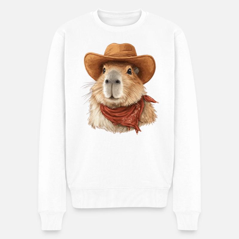 Cool Capybara Cowboy Hut - Männer Premium Bio Pullover - Weiß