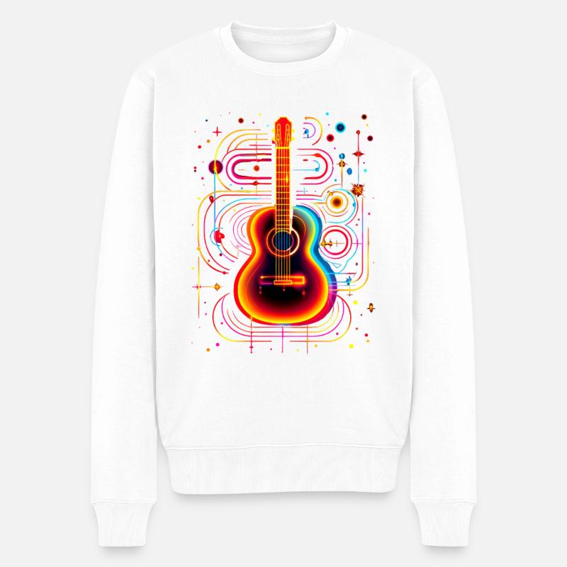Neon Gitarre mit Psychedelic Effekt - Männer Premium Bio Pullover - Weiß