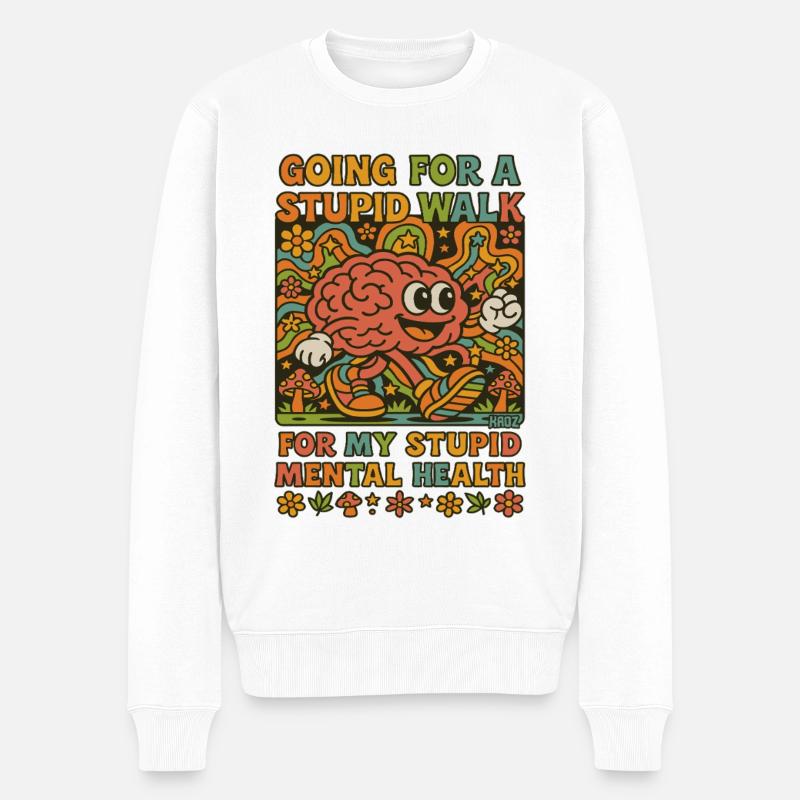 Stupid Walking Brain Retro Psychedelisch - Männer Premium Bio Pullover - Weiß