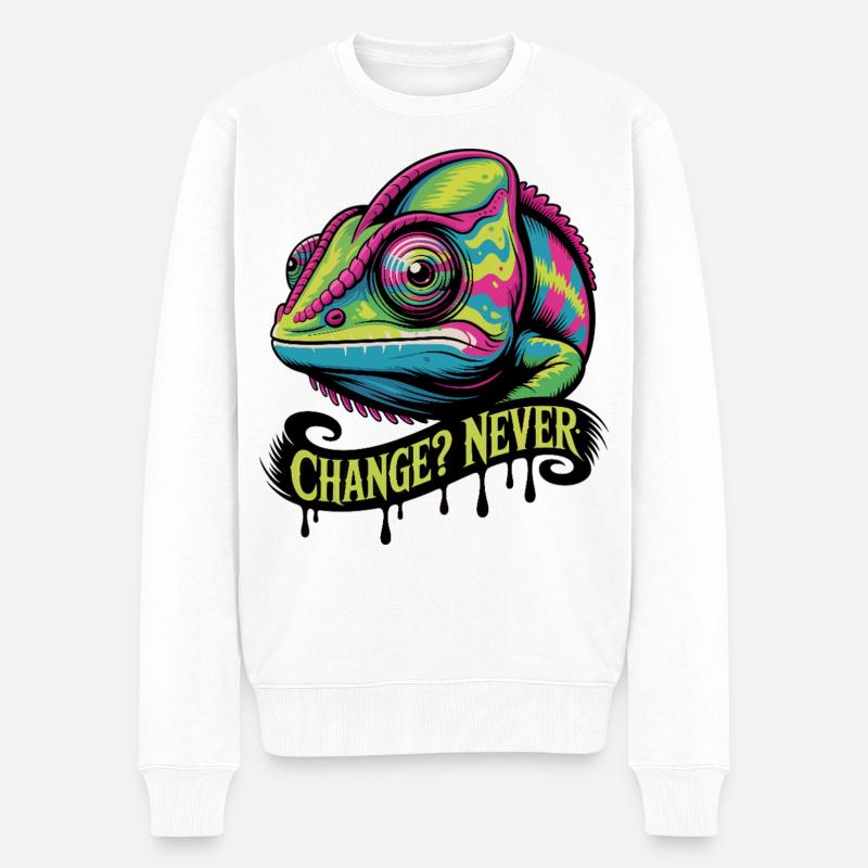 Neon-Chamäleon-Veränderung Niemals - Männer Premium Bio Pullover - Weiß