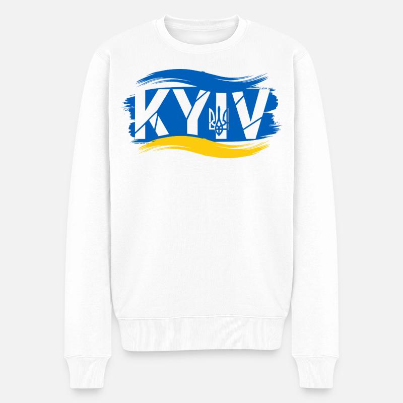 Trident ukrainien et drapeau abstrait - Pull Premium bio Homme - blanc