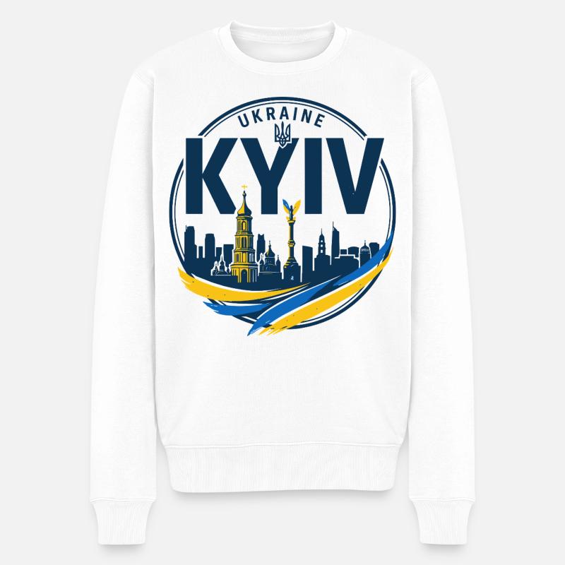 Ukrainisches Kiewer Skyline-Abzeichen - Männer Premium Bio Pullover - Weiß