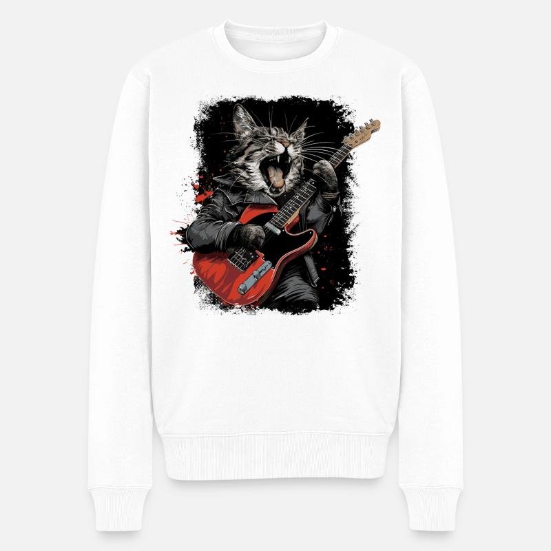Heavy Metal Katze  - Männer Premium Bio Pullover - Weiß