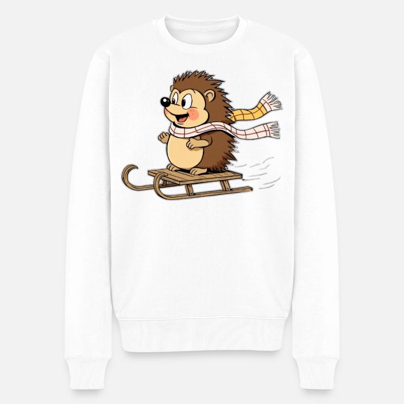 Igel im Winter mit Schlitten - Männer Premium Bio Pullover - Weiß