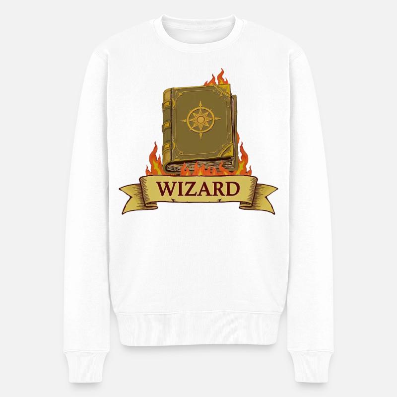Brennendes Zauberbuch – Wizard Cartoon - Männer Premium Bio Pullover - Weiß