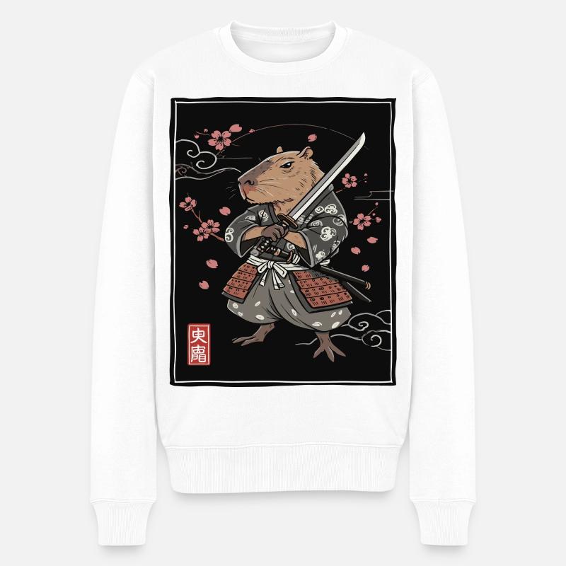Samurai Frettchen Illustration - Männer Premium Bio Pullover - Weiß