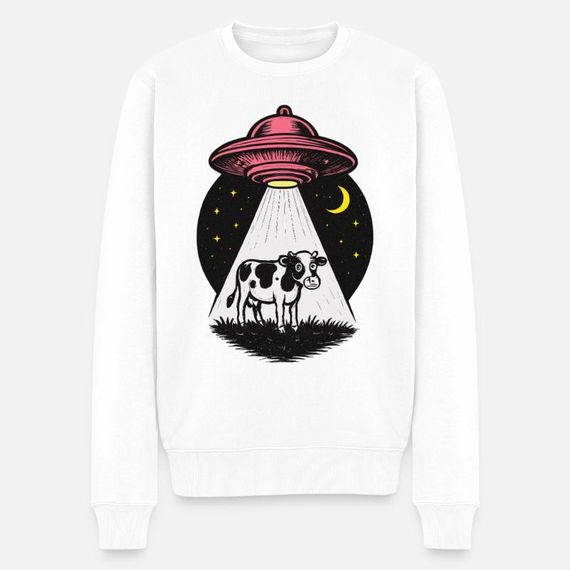 UFO Lichtstrahl auf Kuh - Männer Premium Bio Pullover - Weiß