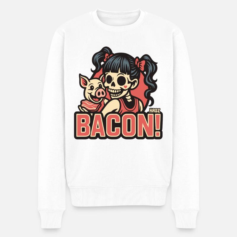 Schinken Schweine Skelett Mädchen Retro-Comic - Männer Premium Bio Pullover - Weiß