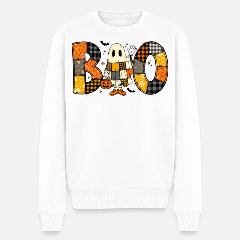 Fantôme Halloween Patchwork Boo - Pull Premium bio Homme - blanc