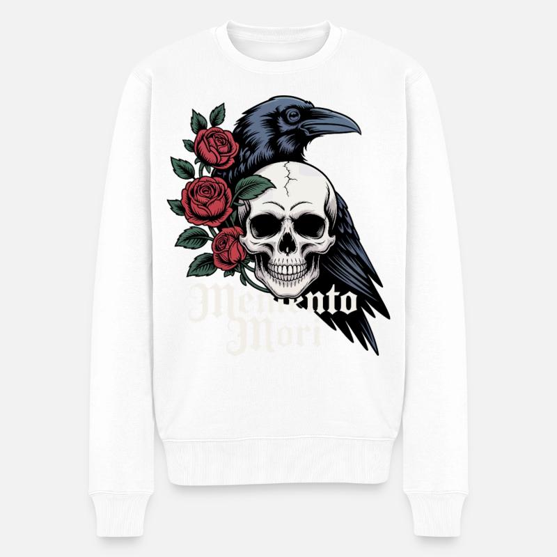 Memento Mori Schädel & Rabenrosen - Männer Premium Bio Pullover - Weiß
