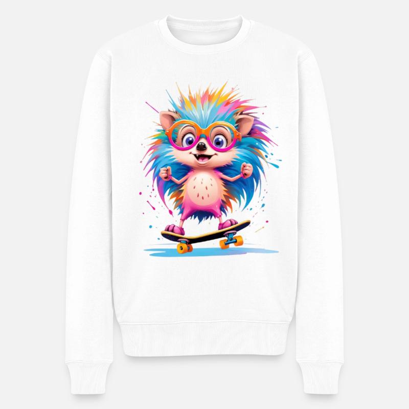 Kunterbunter Skate Hedgehog - Männer Premium Bio Pullover - Weiß