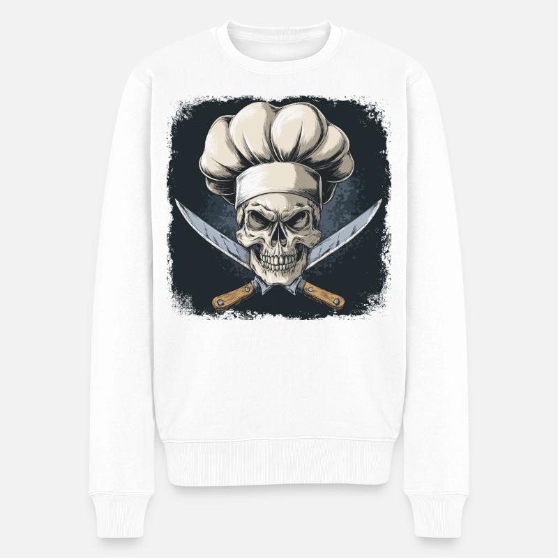 Schädel mit Kochmütze - Männer Premium Bio Pullover - Weiß