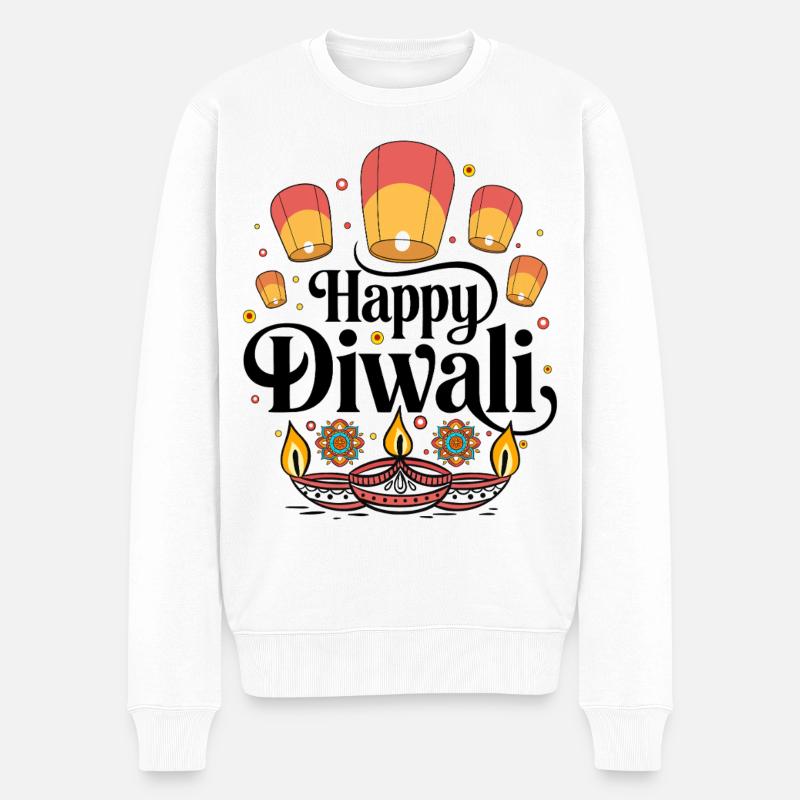 Diwali Laternen und Diyas Muster - Männer Premium Bio Pullover - Weiß