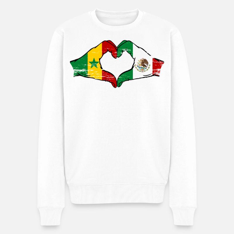 Sénégal Mexique Drapeau Coeur Utilisé - Pull Premium bio Homme - blanc