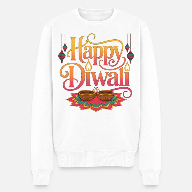Happy Diwali Lichter Rangoli - Männer Premium Bio Pullover - Weiß