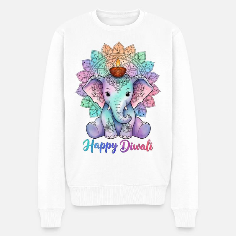 Diwali Mandala Elefant - Männer Premium Bio Pullover - Weiß