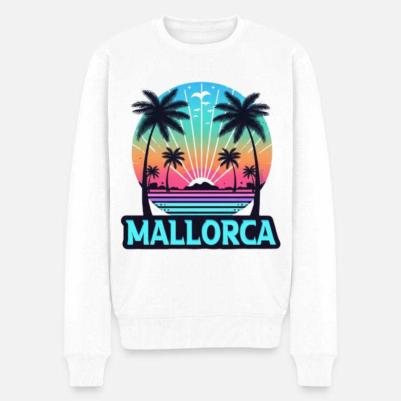 Mallorca Neon Sonnenuntergang - Männer Premium Bio Pullover - Weiß