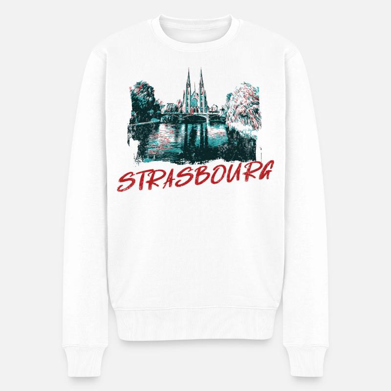 Paysage avec la Cathédrale de Strasbourg  - Pull Premium bio Homme - blanc