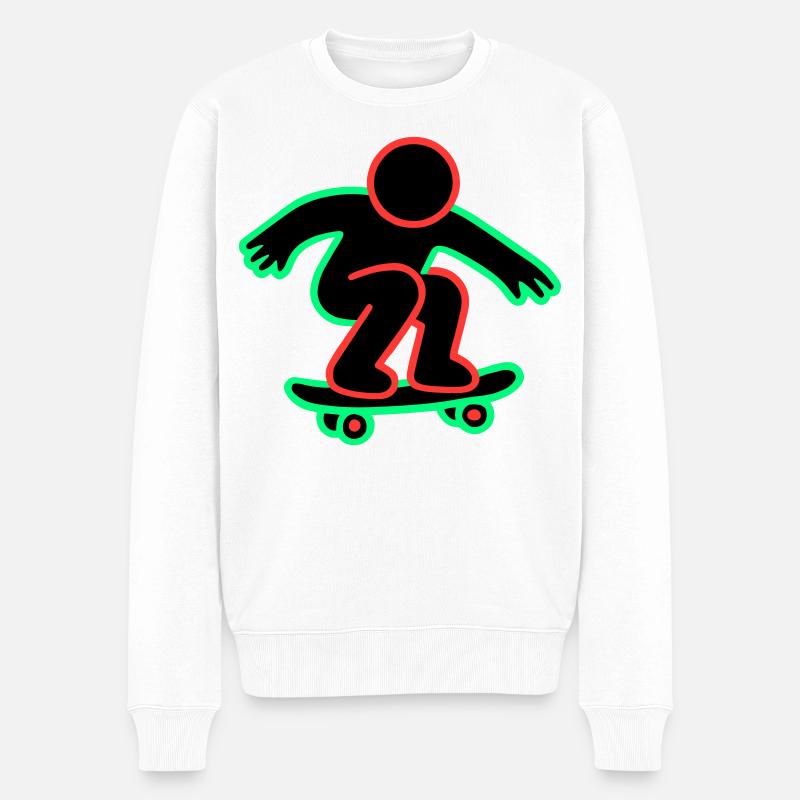 Dessin au trait de skateboarder néon - Pull Premium bio Homme - blanc