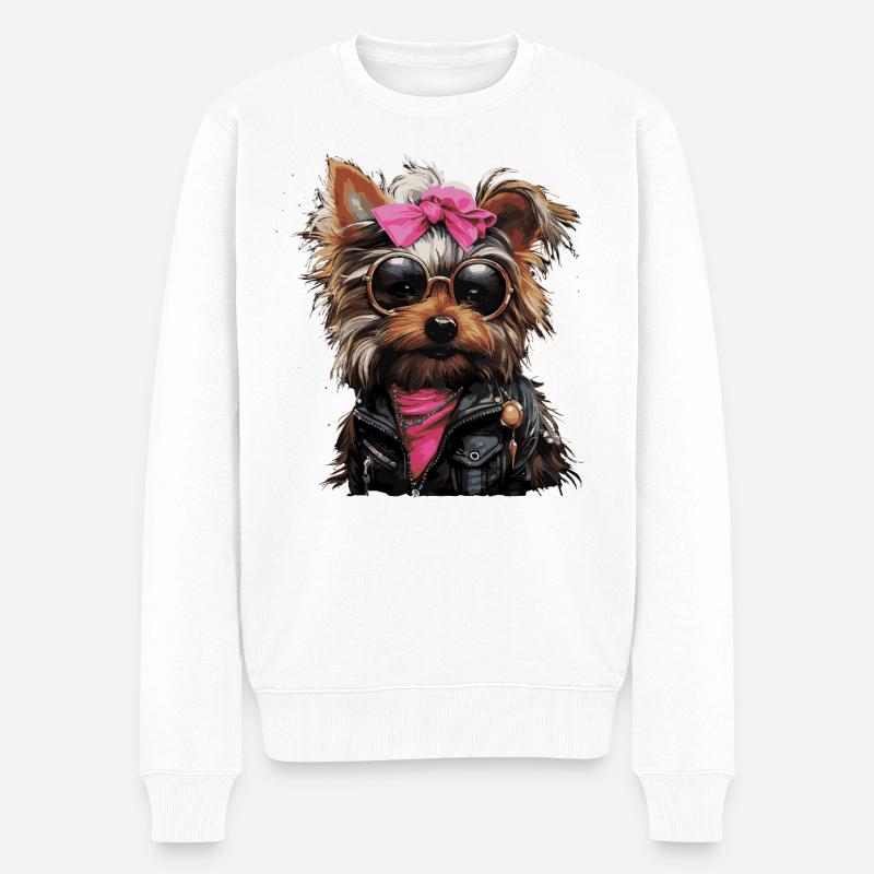 Coole Yorkshire Terrier Lady - Männer Premium Bio Pullover - Weiß
