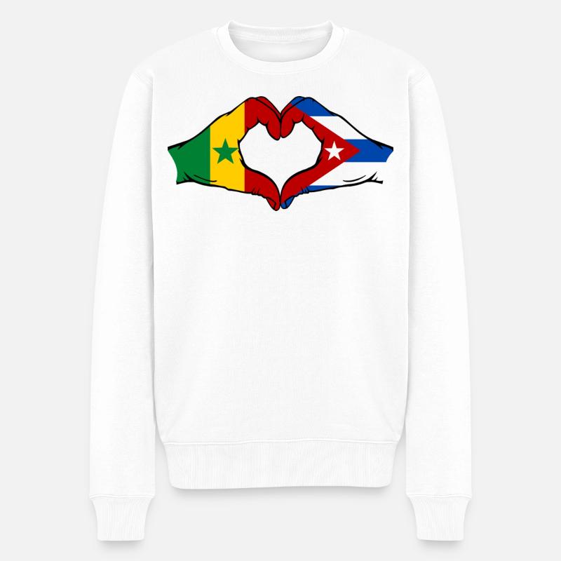Senegal Kuba Flagge Hände Herzform - Männer Premium Bio Pullover - Weiß