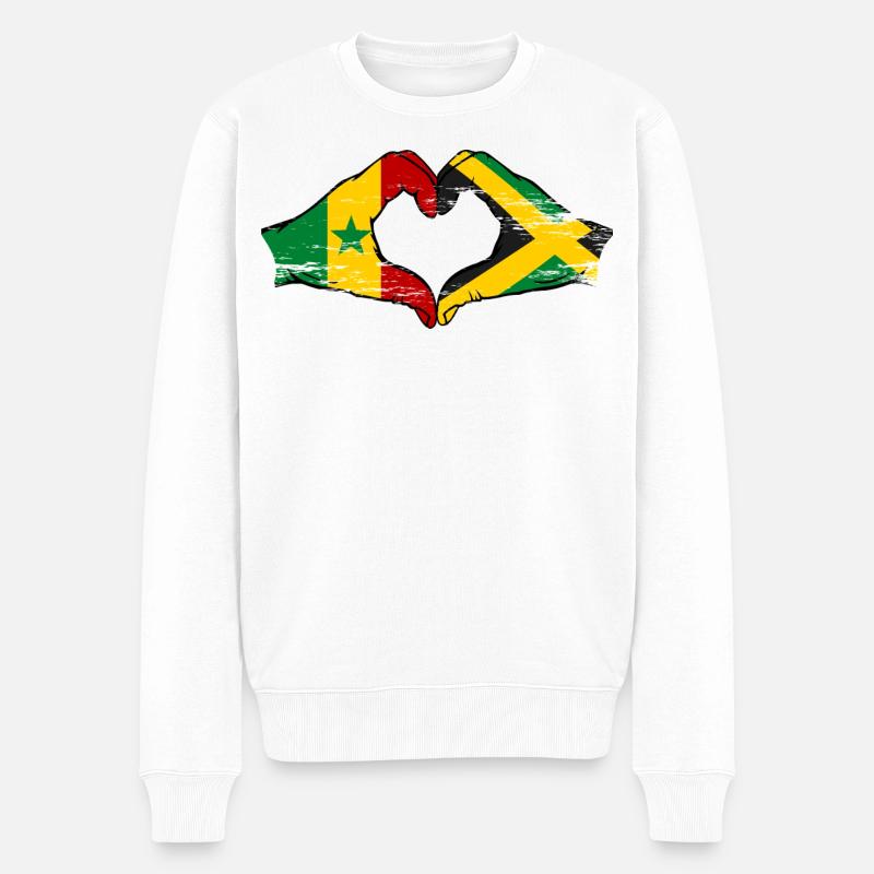 Senegal Jamaika Flagge Hände Herzform used - Männer Premium Bio Pullover - Weiß