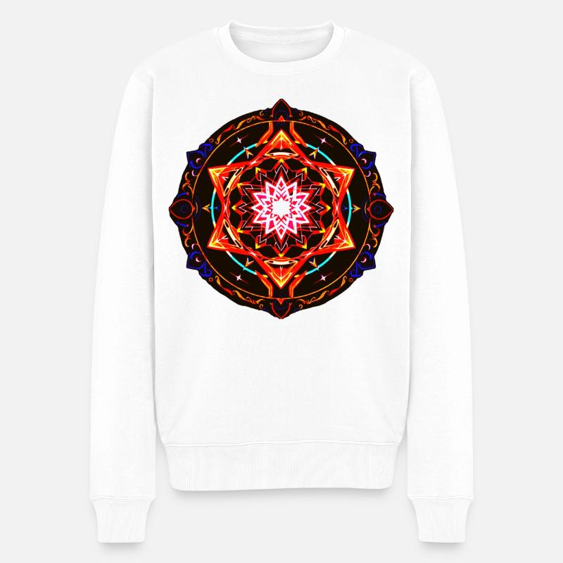 Kosmisches Feuer-Mandala – Heilige geometrische Energiekunst - Männer Premium Bio Pullover - Weiß