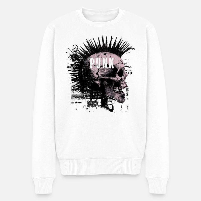Punk Rock Mohawk Crâne - Pull Premium bio Homme - blanc