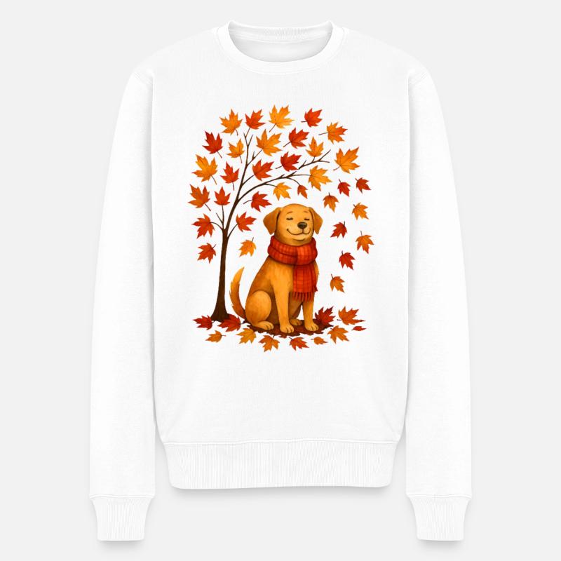 Herbst Hund mit Schal Design - Männer Premium Bio Pullover - Weiß