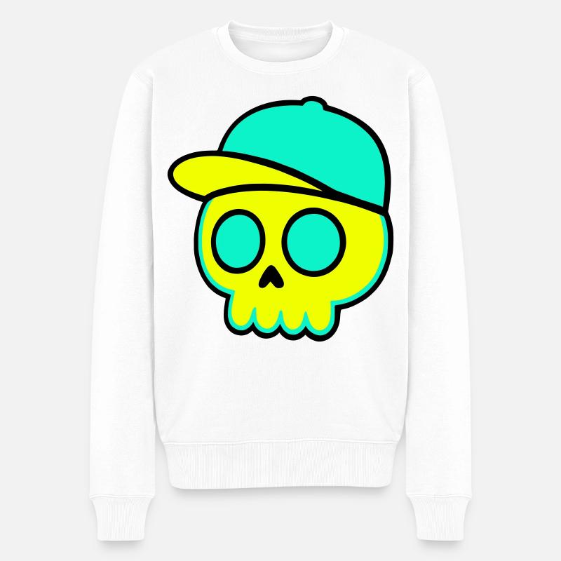 Neon Schädel Cap Streetwear - Männer Premium Bio Pullover - Weiß