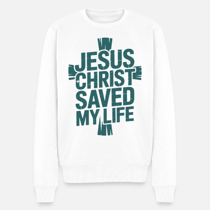 Jésus-Christ m’a sauvé la vie - Pull Premium bio Homme - blanc