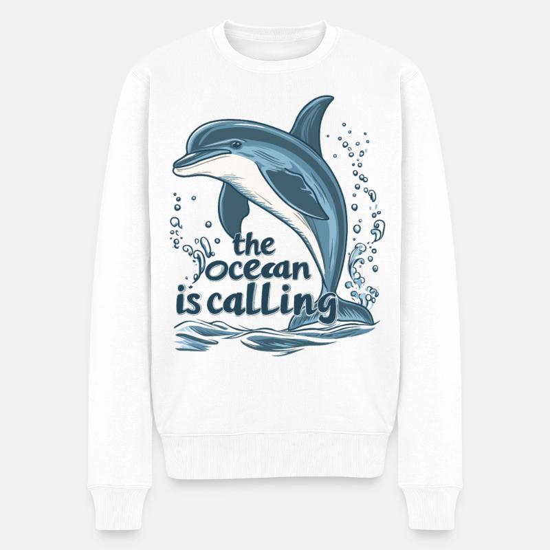 L’appel de l’océan - Dauphin - Pull Premium bio Homme - blanc