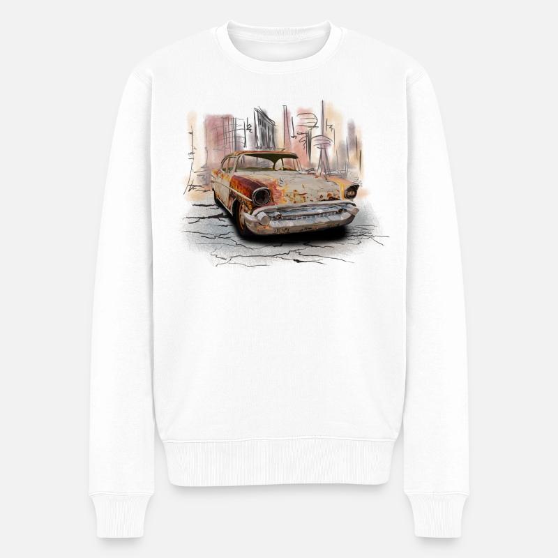 Rostiger Oldtimer Stadt Szene - Männer Premium Bio Pullover - Weiß