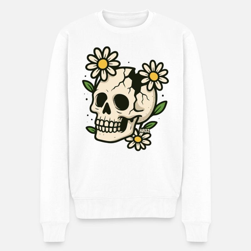 Schädel mit Blumenkranz - Männer Premium Bio Pullover - Weiß