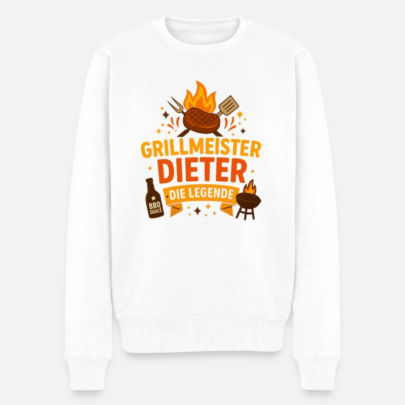 Grillmeister Dieter Die Legende - Männer Premium Bio Pullover - Weiß