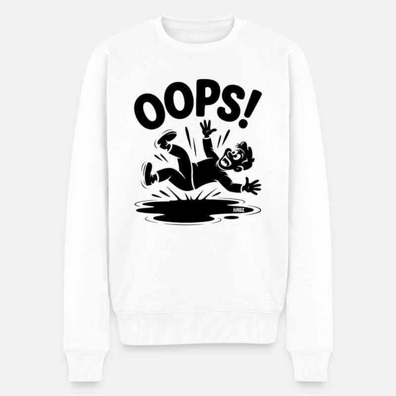 OOPS Sturz Cartoon Lustiger Fall - Männer Premium Bio Pullover - Weiß